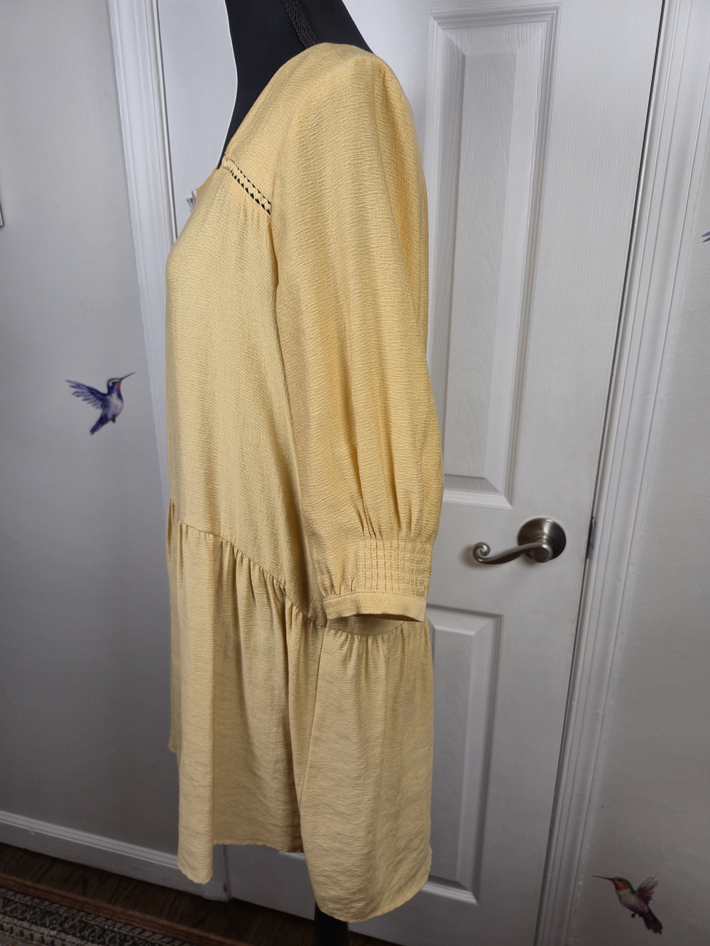 ZARA Mustard Yellow Open Back Tiered Smock Mini Dress Small Crochet Boho Summer - Picture 3 of 5